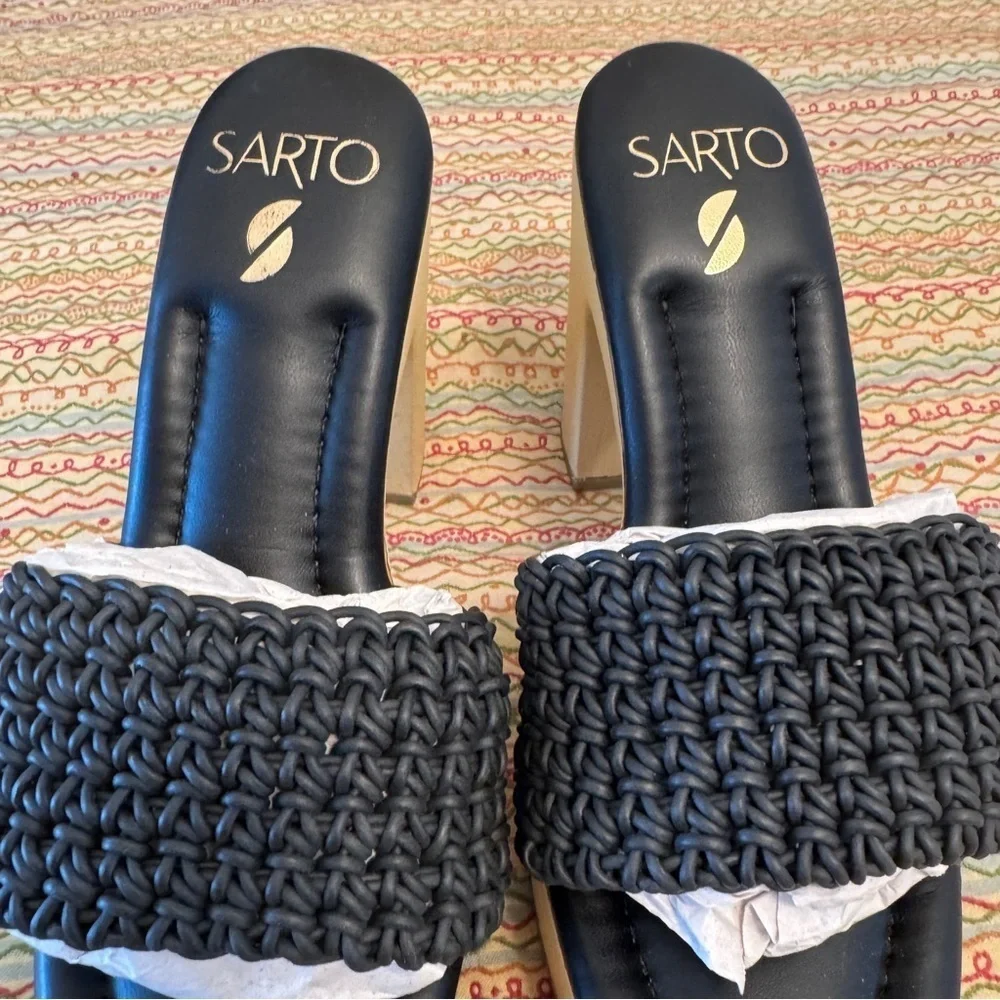 Franco Sarto Wendy Black Platform Shoes Woven Detail Comfort Sole Size 7 NWOT